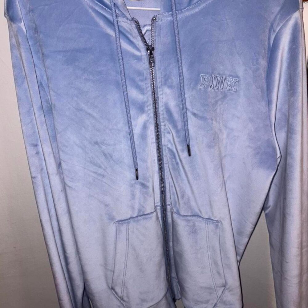 Victoria-s-secret Women's Blue and Grey Hoodie